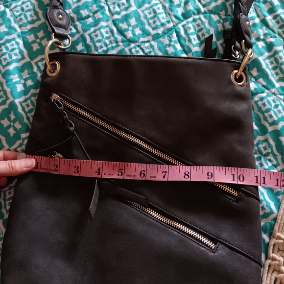 Apt. 9~Charcoal Gray Crossbody & Shoulder Braided Strap Zippered Pockets Purse - Picture 4 of 13
